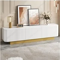 Odikalo Lowboard TV-Schrank TV-Bank mit Stauraum (Modernes TV-Lowboard mit 200x40x40cm, TV-Schrank Holz TV-Tisch - Wohnzimmer Schlafzimmer, Warmweißer TV-Tisch mit goldener Kante,Standfernsehschrank)