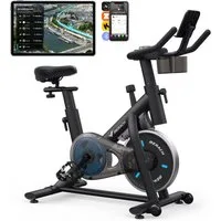 MERACH Heimtrainer Fahhrad für Zuhause, leises Fitnessbike mit Tablet-Halter (Fahrradtrainer mit LED-Monitor, Bluetooth und App-Funktion, 1-tlg., Stationäres Fahrrad mit verstellbare Sitz, Wasserflasche-Halter), bequemer und leiser, Verstellbarer Wid