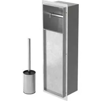 LuxeBath Toilettenpapierhalter Unterputz-Schrankmodul Edelstahl für Klobürstengarnitur befliesbar, Silber 60x20x14 cm Badezimmerschrank mit Toilettenbürste WC Wandnische