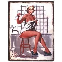 Moritz Metallschild Blechschild Bathroom Frau im Handtuch, (Einzeln), 25 x 33 cm Vintage Retro Deko Schild Metallschild Wandbild Schild