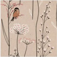SCHÖNER LEBEN. Stoff Dekostoff Meterware Soft Branch Blüten Gräser Vögel natur rosa 1,40m