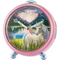 Atrium Kinderwecker A932-17 Siabelle Analog Quarz leise Licht Snooze Mädchen Pferd Rosa Geschenk Ø10,5cm