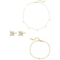 Hey Happiness Ohrring und Ketten Set mit Armband, Kristall Blumen, aus 925 Silber, Damen 4er Set Silber Halskette, kleine Ohrstecker, Zirkonia Armkette