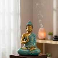 MF Buddhafigur Avalokiteshvara in Mintgrün, Elegante Buddha Skulptur, 31,5 cm