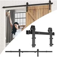 FIVMEN Schiebetür Schiebetürbeschlag Set Schiebetürsystem Beschlagset Schwarz, 183cm/200cm/366cm Laufschiene für Schiebetüren, Wandschränke