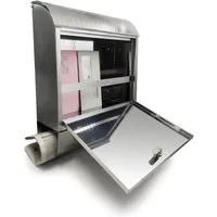 DM-Handel Briefkasten Edelstahl Briefkasten mit 2 Schhlüssel (46x40x13 cm, Zeitungsbox Wandbriefkasten Postkasten Zeitungsfach Neu), mit Zeitungsbox, aus Edelstahl