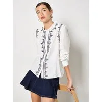 Apricot Klassische Bluse Bluse mit Rüschen-Kragen mit Stickerei