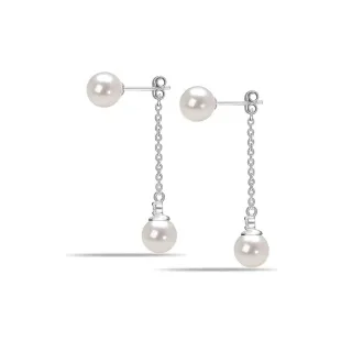 Damen Imperial Perlenohrringe aus Sterlingsilber mit Kette und Zirkonia 925 BIPE035