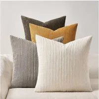 Topfinel Kissenbezüge 4er Set Kordsamt, flauschig Farbverlauf, Gestreift, kissenhülle 60x60 Braun cord kissen sofakissen kissenbezug 60x60