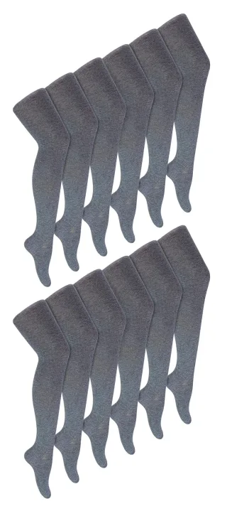 12 Paar Multipack Mädchen Schuluniform Strumpfhosen | Sock Snob | Weiche & bequeme einfache undurchsichtige Strumpfhosen für Kinder - Grau