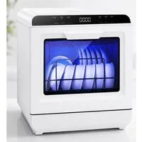 Fyrove Tischgeschirrspüler Mini Geschirrspüler mit 7,5L Tank & 6 Spülprogrammen – kompakter Tischspüler ohne Festwasseranschluss, 720°-Doppelsprühsystem, ideal für kleine Küchen, Camping & Single-Haushalte VTX02-VTX03, Doppelte Trocknung, flexibel mi