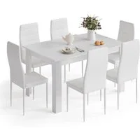 Mondeer Essgruppe Esszimmergruppe (Set, 7-tlg), 1 Tische mit 6 weiß Stühlen