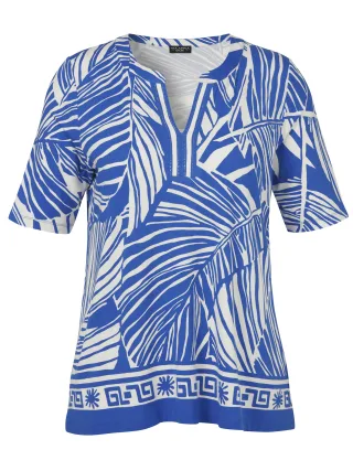 VIA APPIA DUE - T-Shirt V-Ausschnitt 1/2 Arm Druck Schmuck taubenblau/creme - Gr. - 52