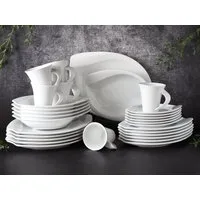 CreaTable Kombiservice Geschirr-Set ACACIA (30-tlg), 6 Personen, Porzellan, Service, weiß, extravagantes Form, 30 Teile, für 6 Personen