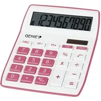 GENIE Taschenrechner 840P, Tischrechner, Solar, Batterie, Bürorechner, 10-stellig, rosa/weiß