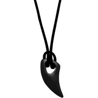 KARMA Kette mit Anhänger Halskette Zahn Schwarz Textil Edelstahl (modern, Männer Herrenhalskette Geschenk für Ihn), Herren Kette Herrenschmuck Textilkette
