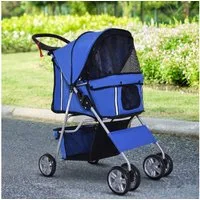 PawHut Hundebuggy Faltbar Katzenwagen mit Reflektorstreifen, waschbar Kissen, (Hundebuggy, 1-tlg), für kleine Hunde und Katzen bis 10kg, Oxford, Blau