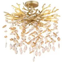 GLOBO LIGHTING LED Deckenleuchte mit Kristall 2-farbig Ø 50cm, Dimmfunktion, LED wechselbar, Warmweiß, ausgefallene extravagante Deckenlampe in Zweigoptik, mehrflammig