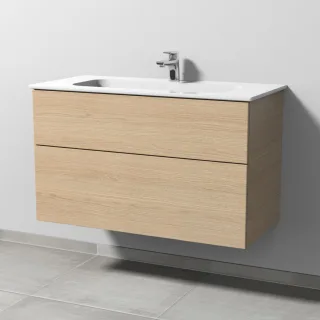 Sanipa 3way Keramik-Set Design Keramik-Waschtisch und Unterbau mit 2 Auszügen, Eiche-Nordic SM48148