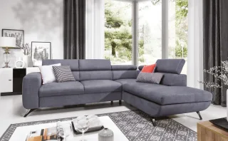 Ecksofa Schlafsofa ALBERTO Polyesterstoff Hellgrau Ottomane Rechts