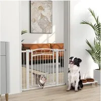 PawHut Hundegitter Treppenschutzgitter Türgitter Breiten 76-104 cm Stahl (Türschutzgitter, 1 St., Absperrgitter ohne Bohren), für Treppen, Tür, Flur, Weiß