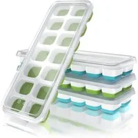Arendo Eiswürfelform 4er Pack Silikon 250ml, 14 Eiswürfel, spülmaschinengeeignet, stapelbar, (4-tlg), 14 Fächer, 4 x Eiswürfelformen mit Deckel, BPA-frei