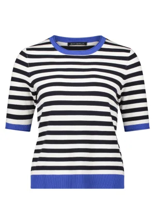Betty Barclay - Gestreifter Strickpullover mit Rundhalsausschnitt und Halbarm blau - Gr. - 36