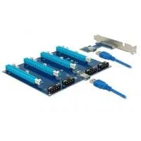 Riser Karte PCI Express x1 > 4 x PCIe x16, Riser Card mit 60 cm USB Kabel