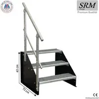SRM Design Außentreppe 3 Stufen Standtreppe Schwarz, Breite 70cm, Höhe 63cm 1x Geländer