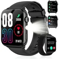 blackview Smartwatch Herren Damen, LED-Leuchte, 350mAh (6 Tage), 2 Armbänder Smartwatch (1.91 Zoll, iOS/Android), mit Wechselband aus weichemSilikon und Ladekabel, Antwort & Anruf tätigen,Herzfrequenz,Schlafmonitor,SpO2,Schritten,IP68