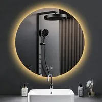 PESENXAN Badspiegel Runder LED Badspiegel 3 Lichtfarben dimmbar Touch Speicher, 60cm Basis