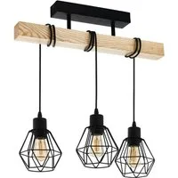 EGLO Deckenleuchte TOWNSHEND 5, Deckenlampe, Holz und Stahl, IP20, E27, Wohnzimmerlampe, ohne Leuchtmittel, Wand-/Deckenleuchte, L55 x B20 x H36cm, schwarz, braun, 3X60W exkl.