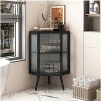 Celya Eckregal Eck-Unterschrank mit Tür aus gehärtetem Glas und verstellbarem Regal, für Badezimmer, Wohnzimmer, Schlafzimmer,Schwarz
