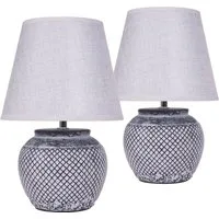 BRUBAKER Tischleuchte Nachttischlampe Grau, Ohne Leuchtmittel, Keramikfuß - moderne Tischlampe, Antik - Orientalisch