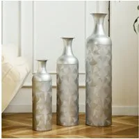 KLAM HOME Bodenvase Große Bodenvase 3er Set aus Metall, (50/65/83 cm), Mid-Century Modern (Dekovase Boden bis zur Decke reichende Vase, hohe dekorative Vase), Vintage Deko, Dekorative Vase für Wohnzimmer, Flur und Schlafzimmer