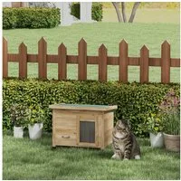 PawHut Tierhöhle Katzenhaus aus Holz, Katzenhütte Outdoor, Katzenhöhle mit Türvorhang, für Garten, Balkon, Gelb, 57 x 45 x 43 cm