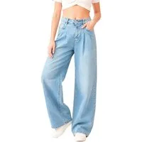 Ital-Design Weite Jeans Damen Wide-Leg Jeans High Waist Casual Style (91978467) Used-Look Stretch Relaxed Fit Jeans in Blau