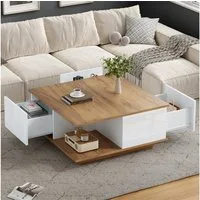 Merax Couchtisch (1-St., hochglänzende Fronten, modern & platzsparend), Wohnzimmertisch mit 3 Schubladen & halboffenem Stauraum, 70x70x31,5cm