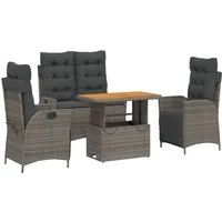 vidaXL Garten-Essgruppe 4-tlg. Garten-Essgruppe mit Kissen Grau Poly Rattan, (1-tlg)