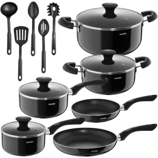 tectake Kochtopfset, Schwarz, Metall, Rund, Kochen, Töpfe, Topfsets