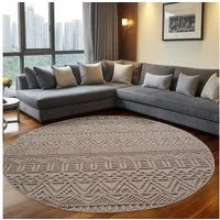 Teppium Teppich Skandinavisches Vintage-Muster auf Bouclé-Teppich, Rund, Höhe: 20 mm, Kurzflor Schlingen Teppich Beige Boucle-Loop Wohnzimmer Teppich