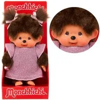 Monchhichi Plüschfigur Mädchen im rosa Glitter-Kleid 20 cm Monchhichi Puppe zwei Zöpfe