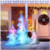HOMCOM Weihnachtsfigur LED-Lichter Aufblasbare Weihnachtsdekoration für Außenbereich Hof (Weihnachtdeko, 3 St., Aufblasbarer Weihnachtsbaum), inkl. Befestigungsmaterial