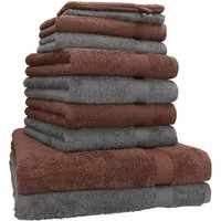 Betz Handtuch Set 10-TLG. Handtuch-Set Premium, 100% Baumwolle, (Set, 10-tlg), Farbe Anthrazit & Nussbraun