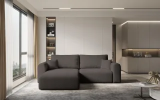 Ecksofa Sofa FLAVIO mit Schlaffunktion Stoff Abriamo Braun Ottomane Links