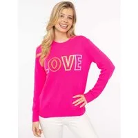 Zwillingsherz Kaschmirpullover "LOVE" wording Rundhals, mit LOVE Aufschrift in Neonfarbe