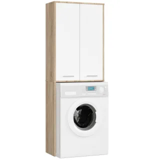 Akord Waschmaschinenschrank, Sonoma Eiche, Weiß, Holzwerkstoff, Nachbildung, Holz Optik, 4 Fächer, Rechteckig,Rechteckig, 64x180x30 cm, Waschküche, Waschmaschinenschrank