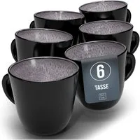 PURE LIVING INTERIOR DESIGN Geschirr-Set Pure Living Becher 6er 460ml »Ibiza«, Steingut, Grau, 6 Personen, Steingut, Mediterrane Handwerksoptik, Reaktive Glasur – jedes Stück einzigartig…