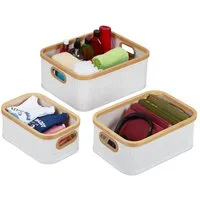 relaxdays Aufbewahrungskorb 3er Set Bambus