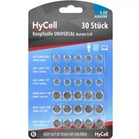 HyCell Alkaline Knopfzellen Set AG1, AG3, AG4, AG10, AG12, AG13, 30 Stück Knopfzelle